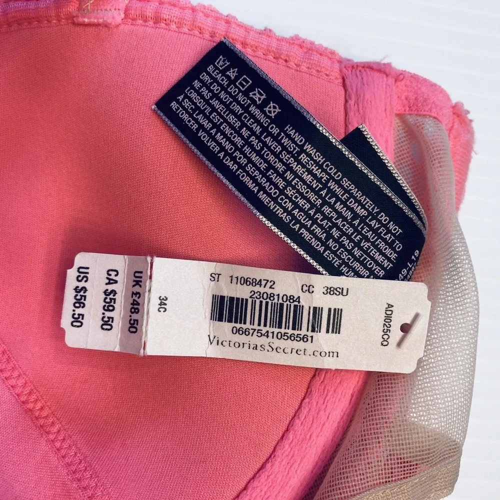 Victoria Secret Very Sexy Corset Size 34C Pink Fishnet Zip Front Bustier Top NEW